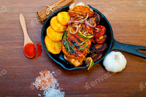 Preview: roasted grilled BBQ chicken breast with herbs and spices