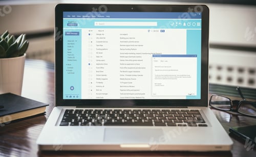 Preview: Client mail list on computer laptop screen. Email message communication.