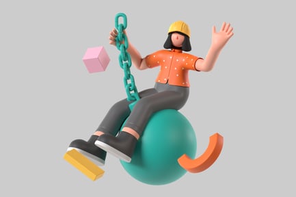 Preview: Cartoon construction worker on wrecking ball