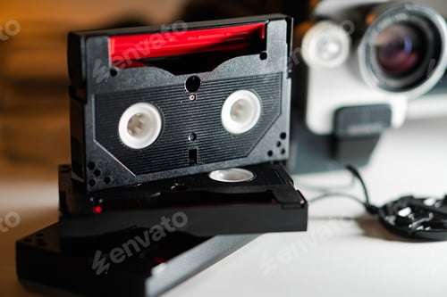 Preview: Vintage VHS Tapes with Camera Background