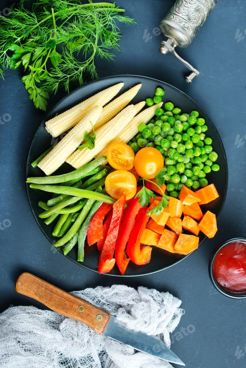 Colorful Vegetables on Black Plate for Healthy Meal