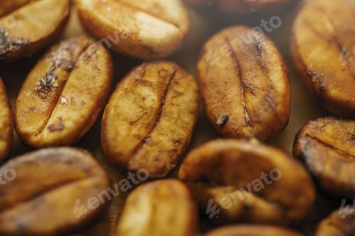 Preview: Roasted liberica coffee beans on the brown surface