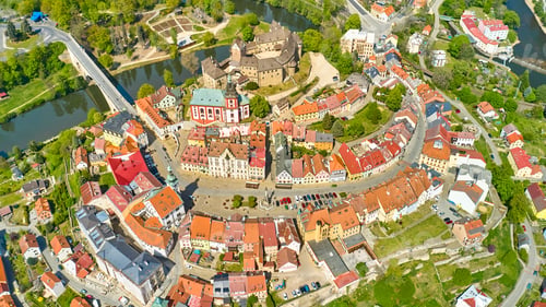 Preview: Top view of Loket castle and small Czech town, near Karlovy Vary, Czech Republic
