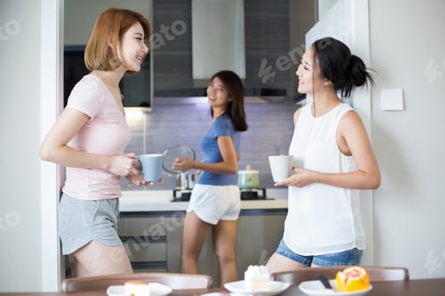 Preview: Best female friends having breakfast at home