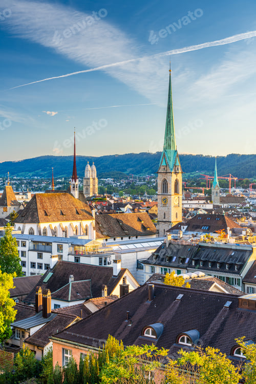 Preview: Zurich, Switzerland Cityscape with Church Steeples