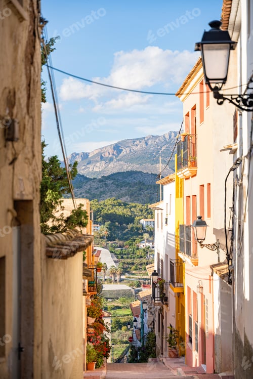 Preview: Beautiful narrow street in the Spanish city of Polop, Valencia