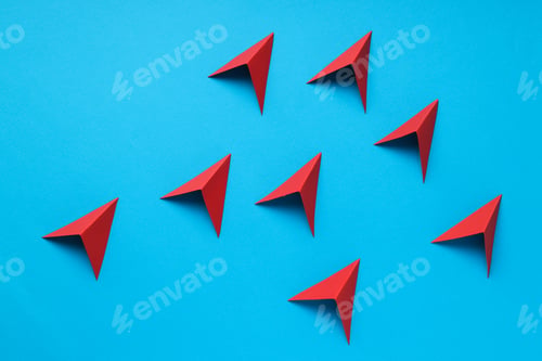 Preview: Business, startup and sponsorship concept with arrows on blue background