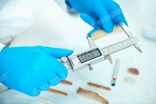 Preview: Archaeologist Measuring Lithics with Caliper in Laboratory