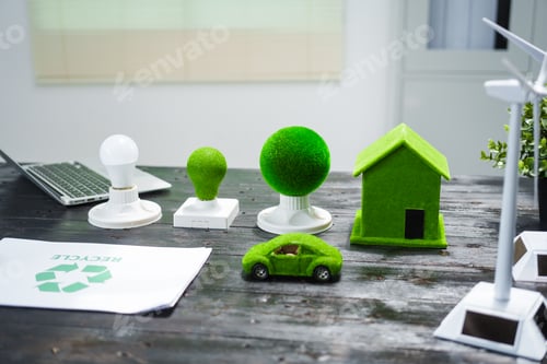 Preview: A clean energy home promotes sustainability by incorporating wind turbines,eco-friendly cars