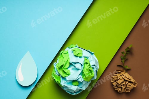 Preview: Paper Earth with Water Droplet and Green Plant