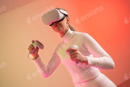 Preview: Woman Using VR Technology for Fitness