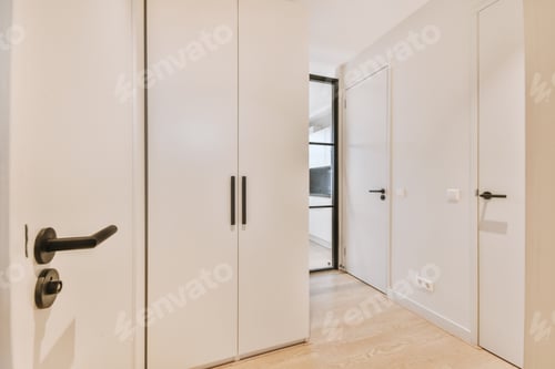 Preview: Narrow corridor with doors and lamp