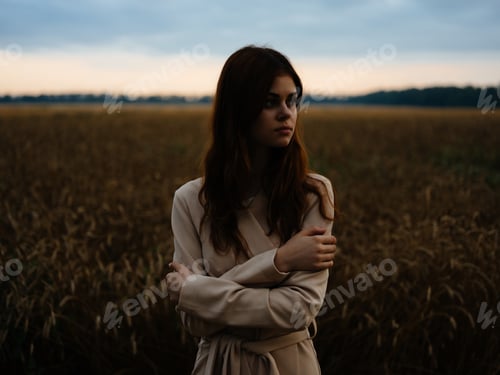 Preview: woman in the field walk landscape golden rye
