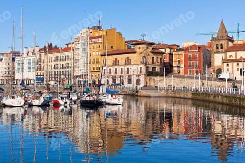 Preview: View on Old Port of Gijon and Yachts, Asturias, Northern Spain