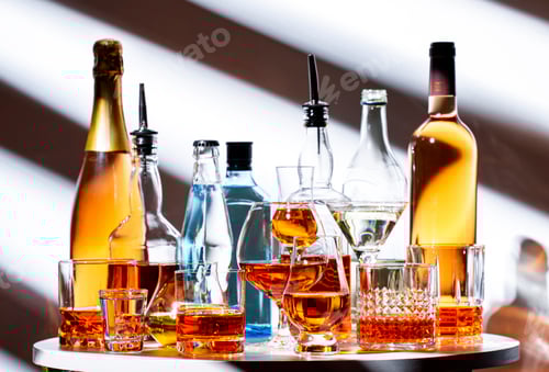 Preview: Strong hard alcoholic drinks, spirits, liqueurs