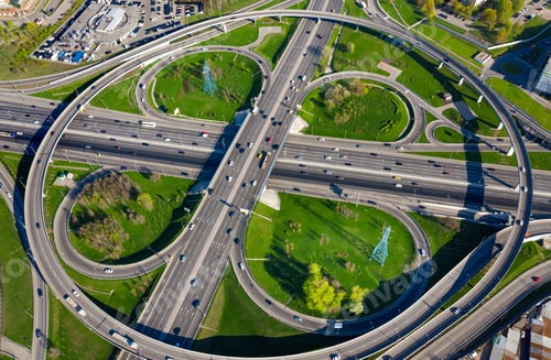 Preview: Aerial view of a freeway intersection traffic trails in Moscow.