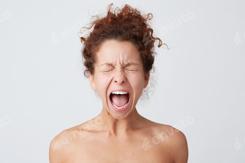 Preview: young woman with curly hair and perfect skin