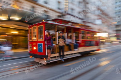 Preview: People riding a tram in San Francisco, USA