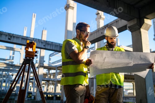 Preview: Architect and engineer construction workers working at outdoors construction site
