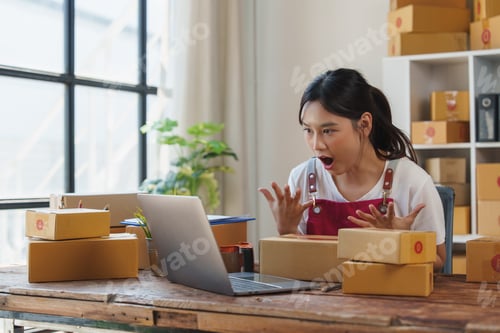 Preview: Woman reacting to online order news while working