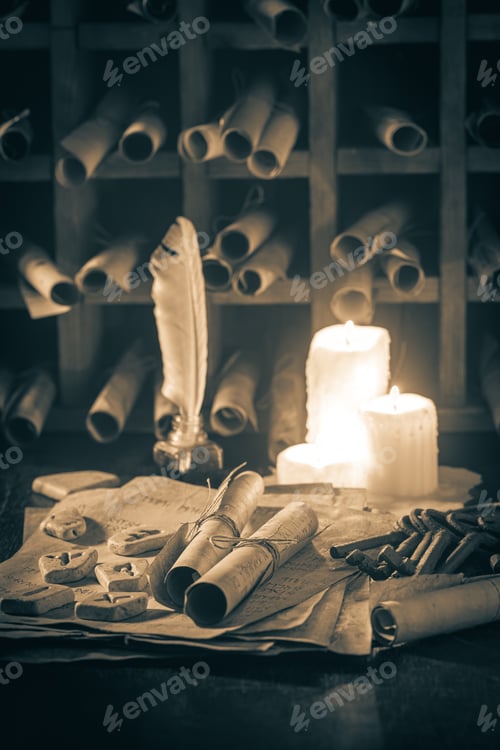 Preview: Magic and ancient library full of medieval scrolls
