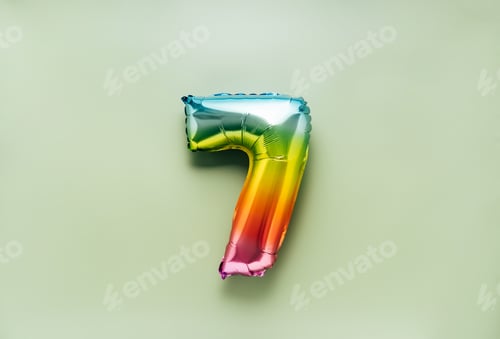 Preview: Colorful balloon number 7 on light green background