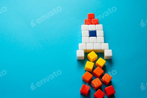 Preview: Rocket on takeoff. Creative from colored blocks.