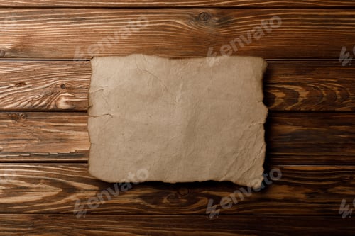 Preview: brown old parchment paper lying on wooden background