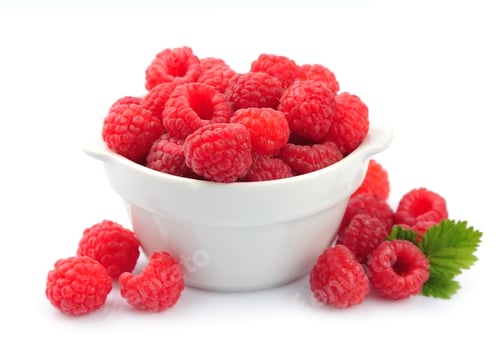 Preview: Raspberry in white plate on white backgrounds