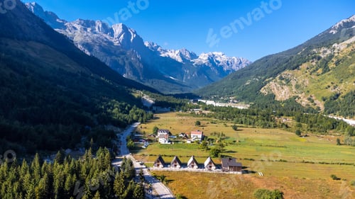 Preview: Aerial view of Valbona valley, Theth national park, Albanian Alps, Albania.