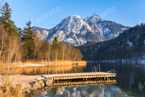 Preview: Germany, Bavaria, Allgaeu Alps, Schwansee in winter, evening mood