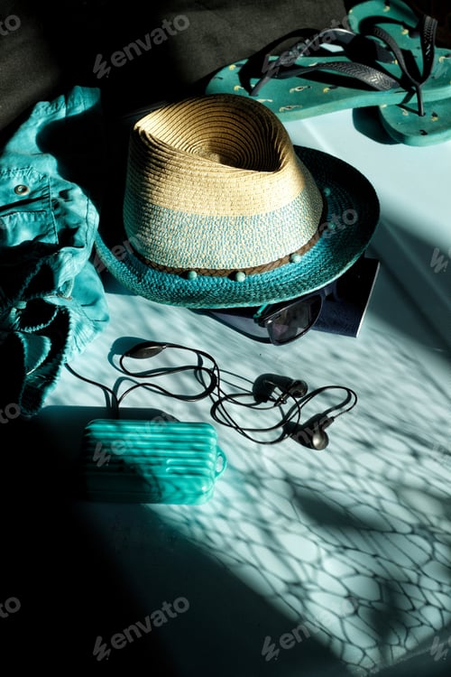 Preview: Flat lay travel. On the way to the sea