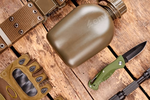 Preview: Military accessories on wood