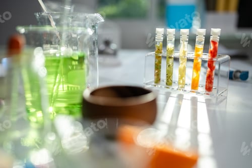 Preview: Natural organic green botany laboratory with scientific glassware, Alternative herb medicine care