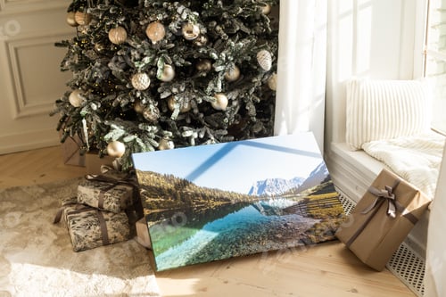Preview: photo canvas near the christmas tree as a gift