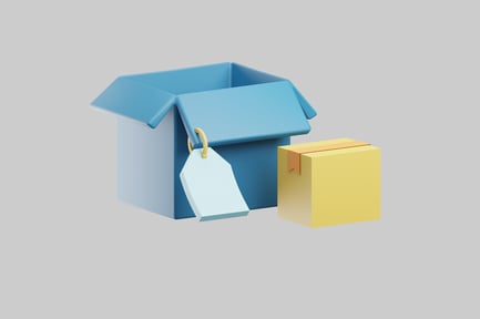 Preview: Open blue box with tag and closed yellow box