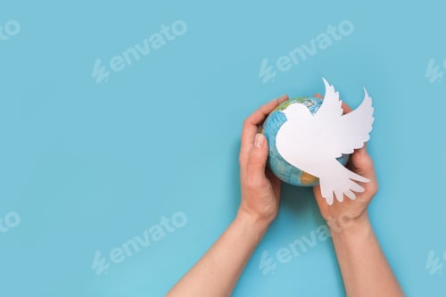 Preview: War Ukraine and Russia. The flag of Ukraine and the symbol of victory. Freedom and text Pray for