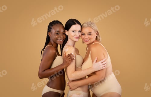 Preview: Diverse Beauty. Three Body Positive Multi-Ethnic Women With Different Appearances Posing Together