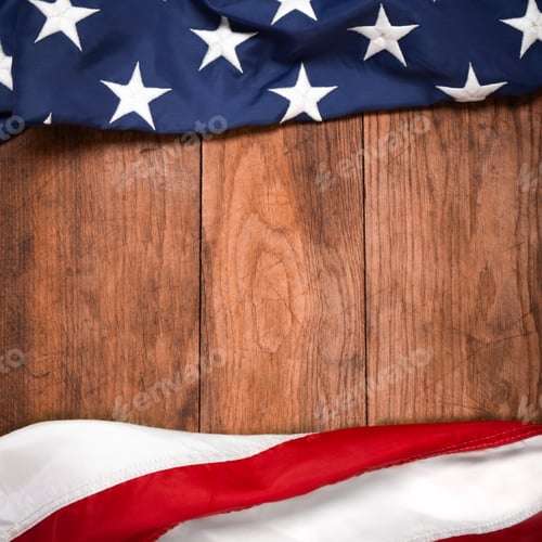 Preview: American Flag Border on Wooden Background
