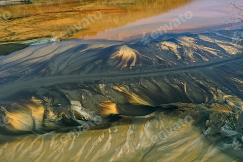 Preview: Aerial view of acid mine water drainage flow, toxic mine waters polluting the environment