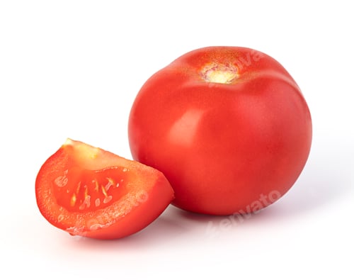 Preview: Fresh Red Tomato and a Slice on White