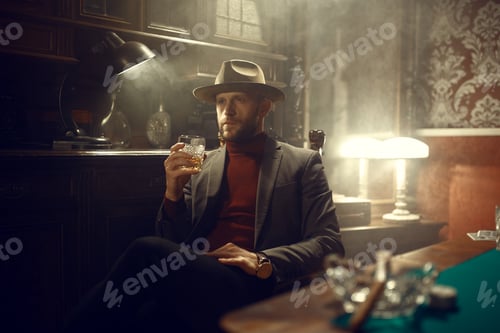 Preview: Poker player drinks whiskey in casino bar