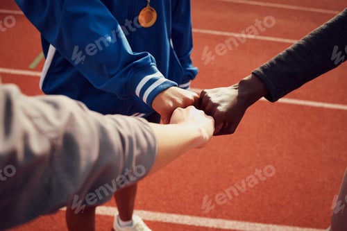 Preview: The team that dared to dream. Shot of a team of athletes giving each other fist bumps.