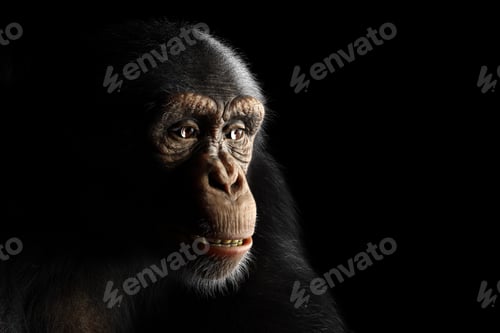 Preview: Chimpanzee monkey face portrait on black