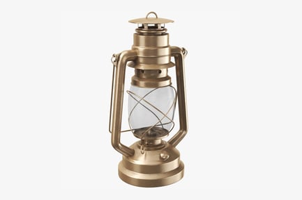 Preview: Brass Hurricane Oil Lamp, Portable Metal Lantern with Cylindrical Glass