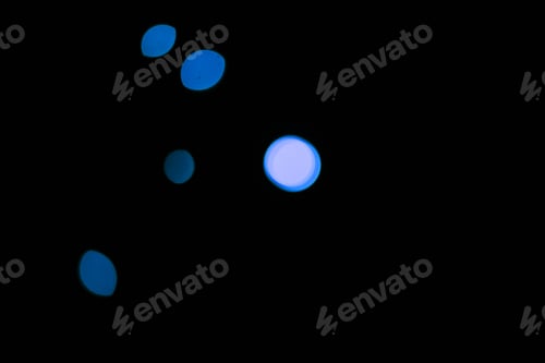 Preview: Bokeh, neon blue particles on black background and dots with pattern, texture and mockup with cosmi