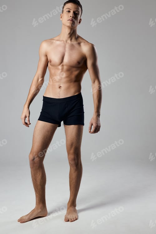 Preview: strong athlete in black panties muscled torso fitness