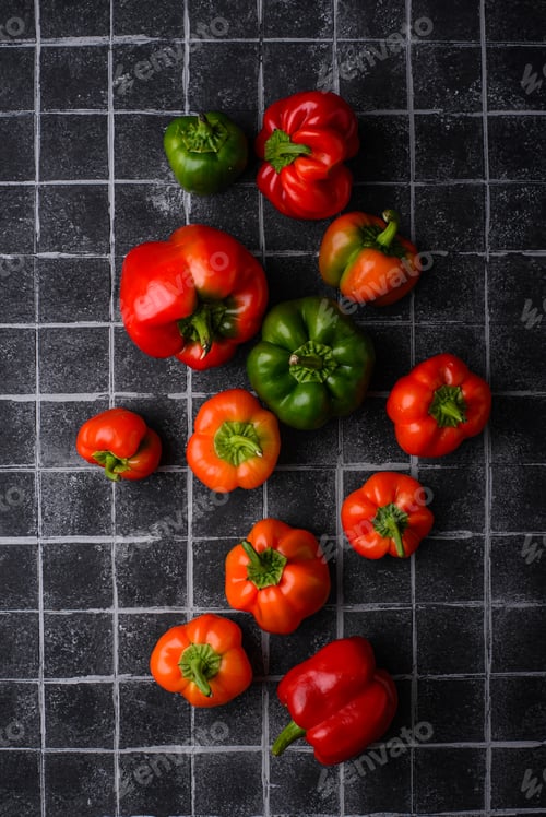 Preview: Colorful bell pepper on black background
