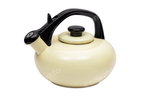 Preview: Enamel Tea Kettle on White Background Still Life