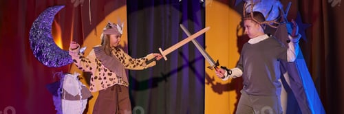 Preview: Header Image of Kids Acting out Knights Battle at Inclusive Childrens Theater